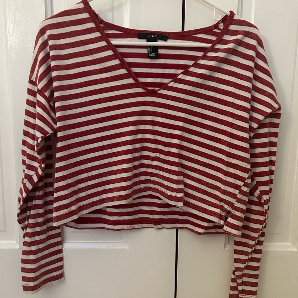 Forever 21 Striped Cropped Long Sleebe